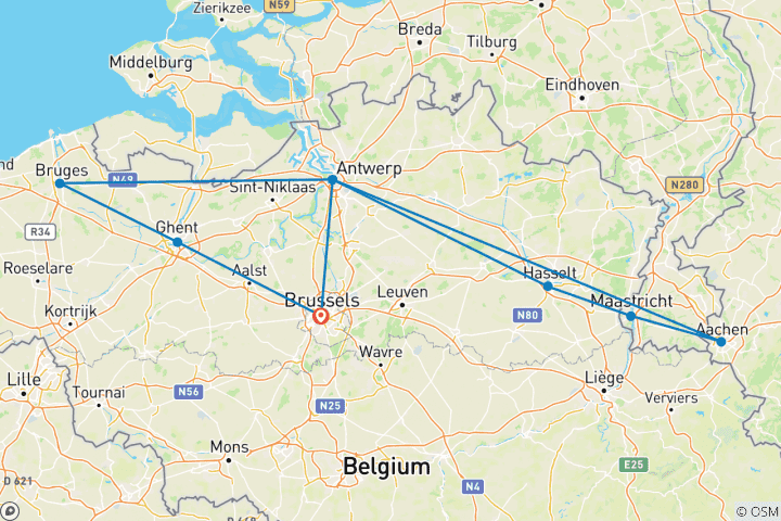 Map of Belgian Holiday Markets (2026) (Brussels to Brussels, 2026)