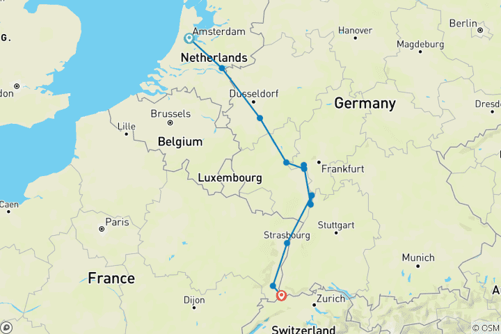 Map of Remarkable Rhine & Historic Holland (2026) (Amsterdam to Basel, 2026)