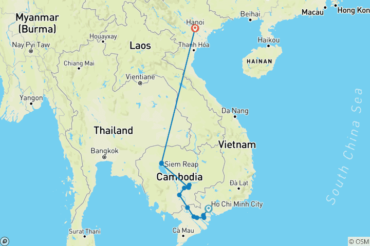 Carte du circuit Merveilles intemporelles du Vietnam, du Cambodge et du Mékong (2026) (Ho Chi Minh Ville à Hanoi, 2026)