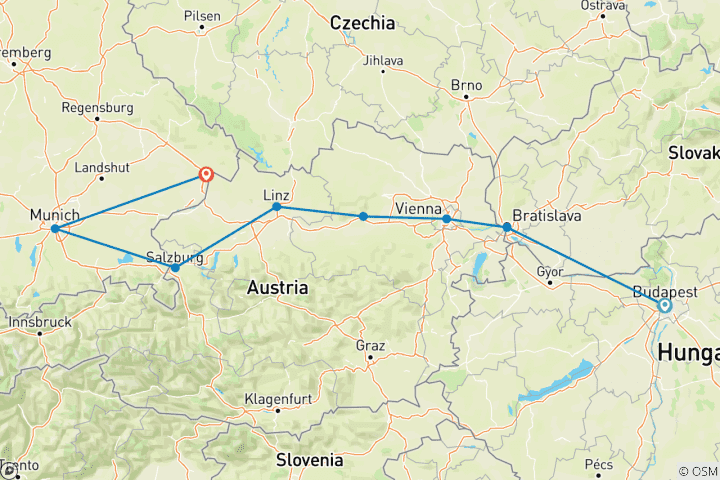 Map of Danube Holiday Markets (2026) (Budapest to Passau, 2026)