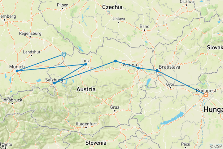 Map of Danube Holiday Markets (2026) (Passau to Budapest, 2026)