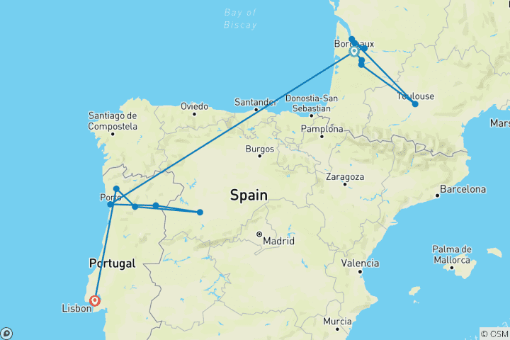 Map of Wine Roads of France & Portugal (2026) (Bordeaux to Lisbon, 2026)