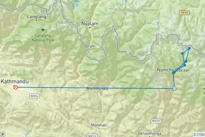 Map of 11  Days Panorama  Everest Base Camp Trek