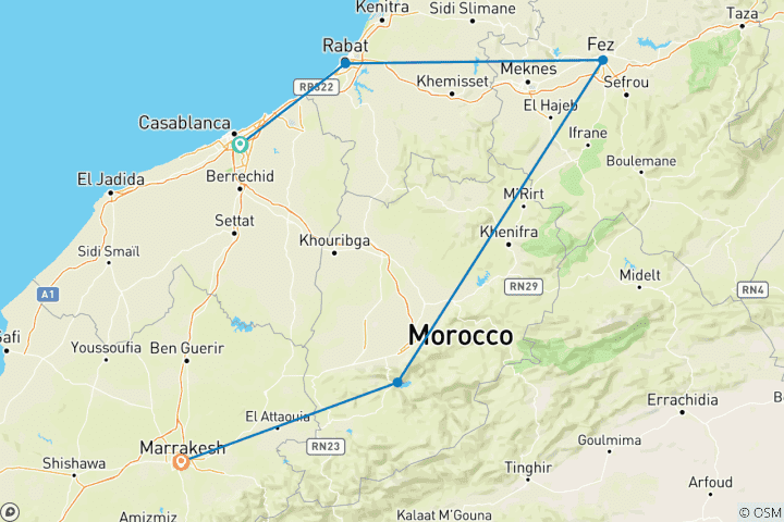 Map of Treasures of Morocco Private Tour