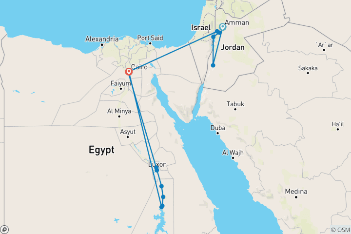 Map of Journey Through Egypt and Jordan  (Amman to Cairo) (2025)