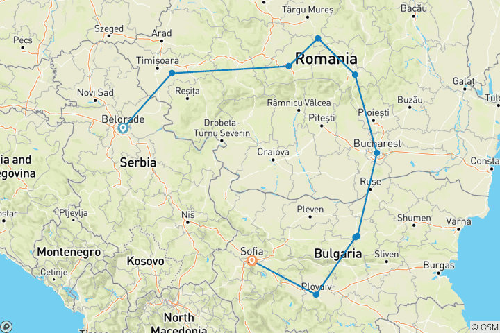 Map of PRIVATE - Balkan Adventure From Belgrade To Sofia Thru Romania