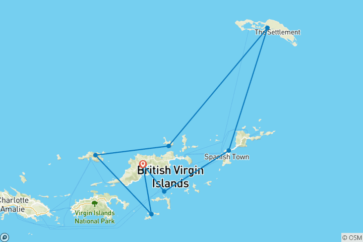 Carte du circuit Flottille de navigation en catamaran : Avril et mai 2025 dans les îles Vierges britanniques