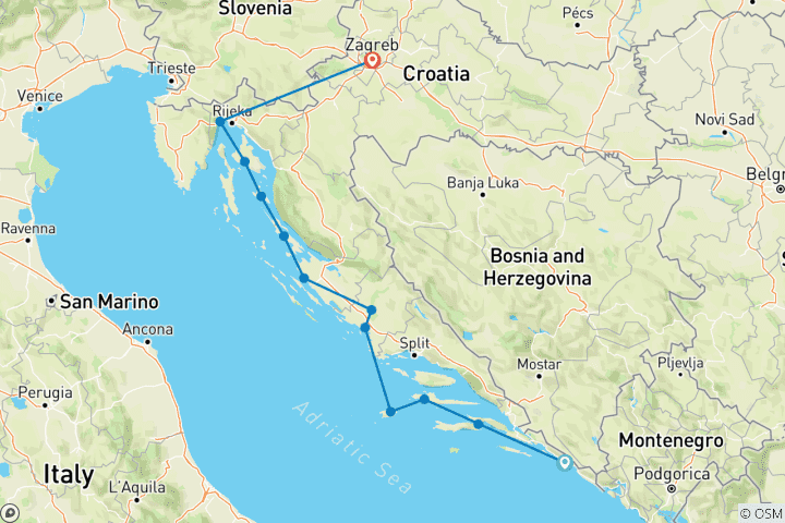 Map of Croatian Island Discovery Dubrovnik → Zagreb  (2026)