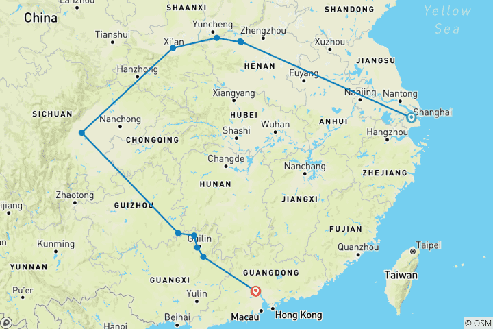 Map of Discover China end Guangzhou (11 destinations)