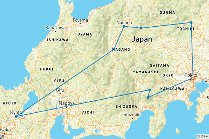 Map of Central Japan (9 destinations)