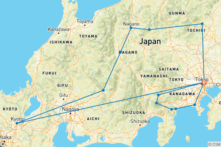 Map of Tokyo, Kyoto, Alps and Fuji