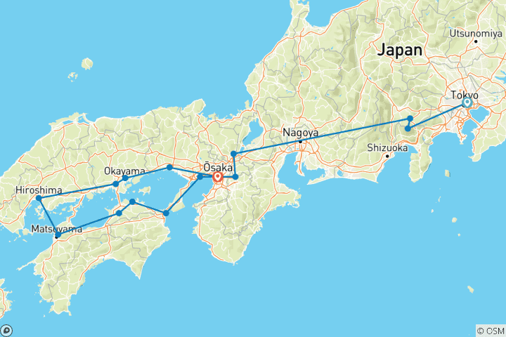 Map of Wonders of Japan End Osaka (16 destinations)