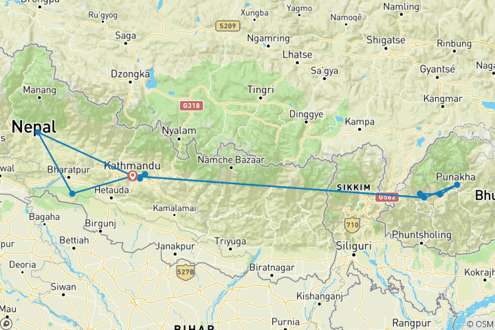 Kaart van Bhutan & Nepal: Schatten van de Himalaya door G Experiences