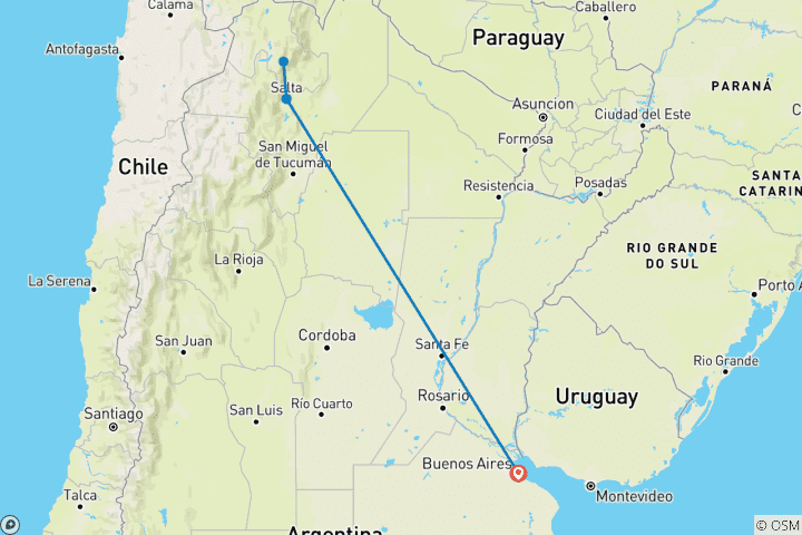 Map of 3-Days in Salta: Purmamarca & Salinas Grandes