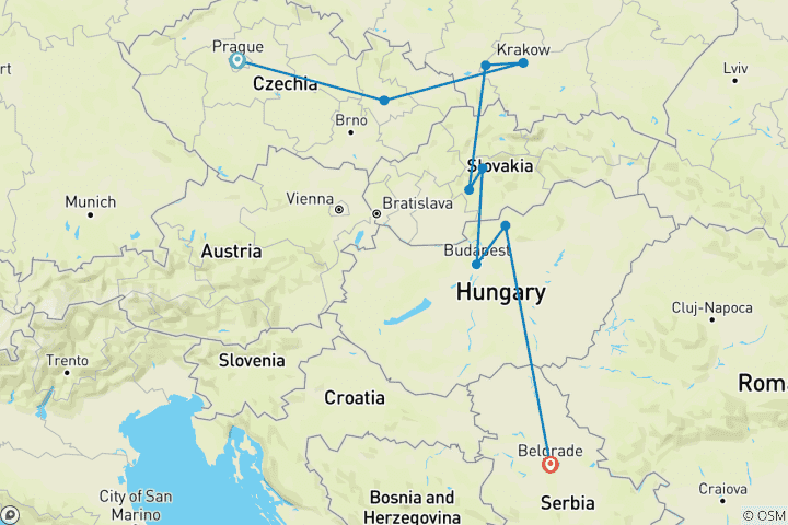 Map of Premium Central Europe (9 destinations)