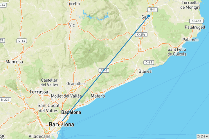 Map of 5 Day Barcelona Including Girona and Costa Brava
