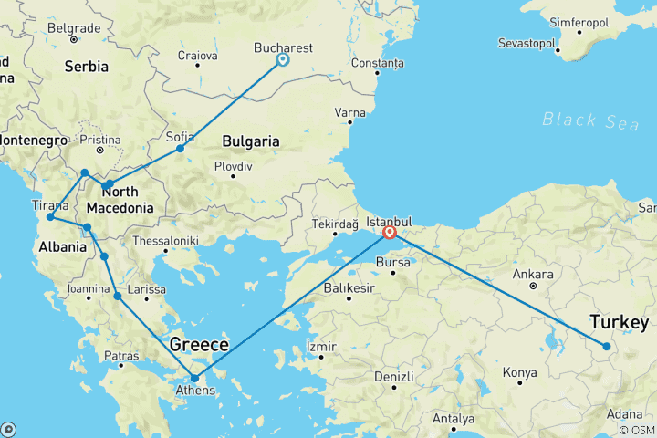 Mapa de Del Castillo de Drácula a la Antigua Atenas y Estambul-Cappadocia 3 VUELTAS INCLUIDAS