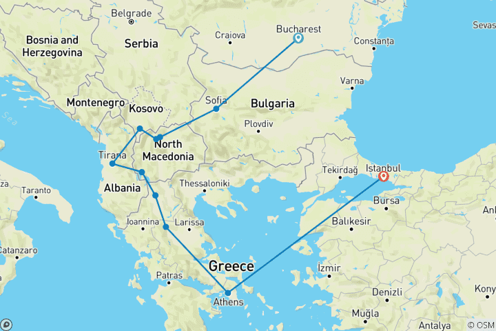 Mapa de Patrimonio de los Balcanes - Del castillo de Drácula a la antigua Atenas y Estambul 1 VUELO INCLUIDO