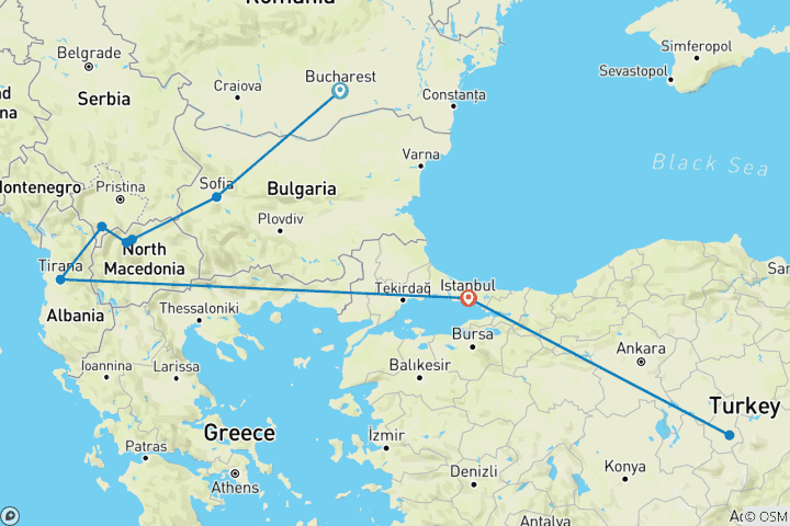 Mapa de Patrimonio de los Balcanes - De Bucarest a Tirana y Estambul-Cappadocia 3 VUELTAS INCLUIDAS