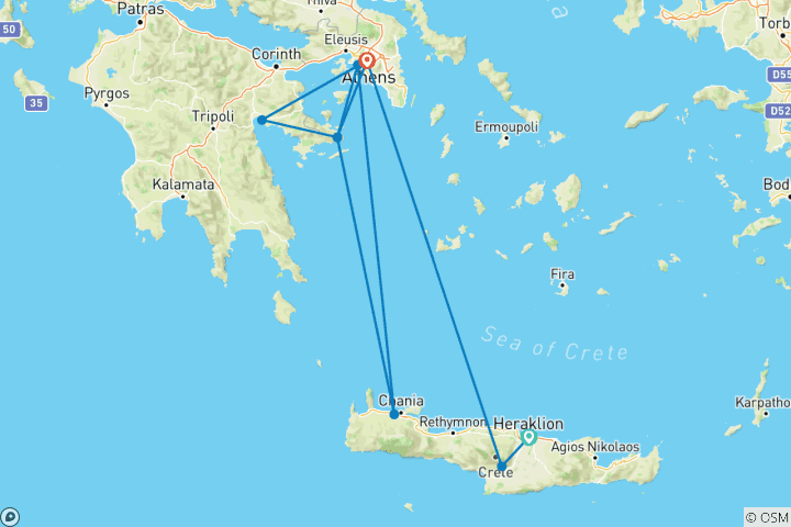 Map of A Taste of Greece - Crete to the Peloponnese