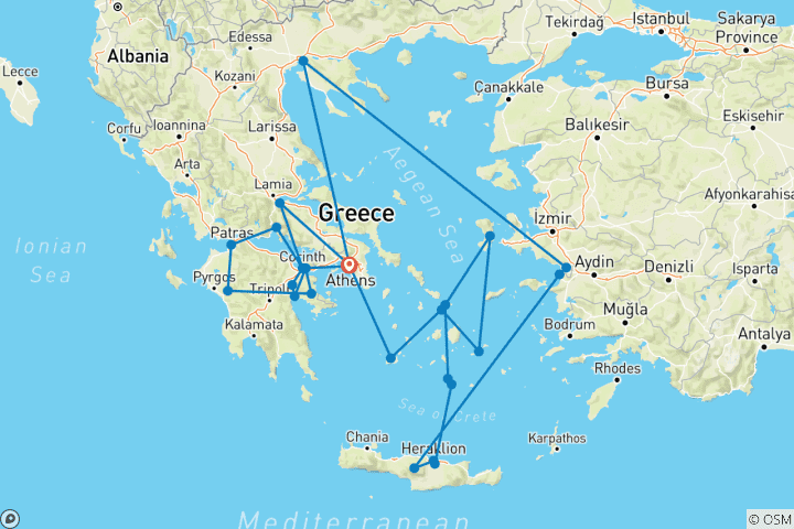 Map of Best of Greece (Idyllic, With 7 Days Cruise, 16 Days)