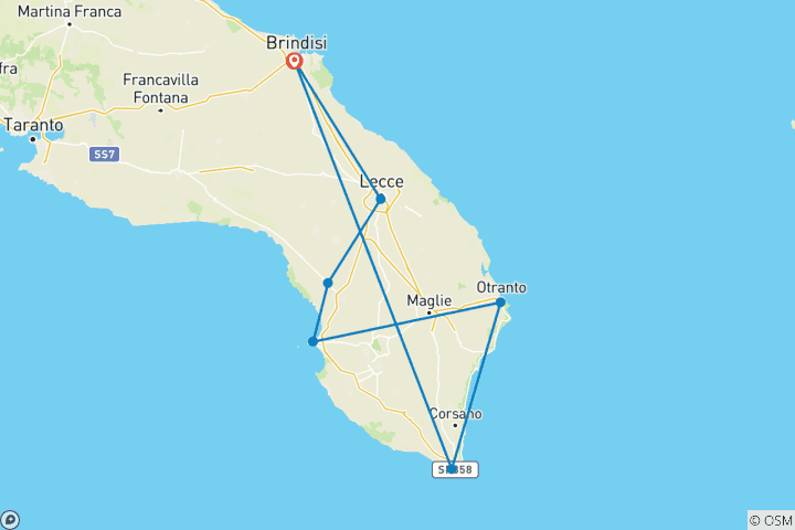 Carte du circuit Vacances gastronomiques à Salento et Lecce pour les gays