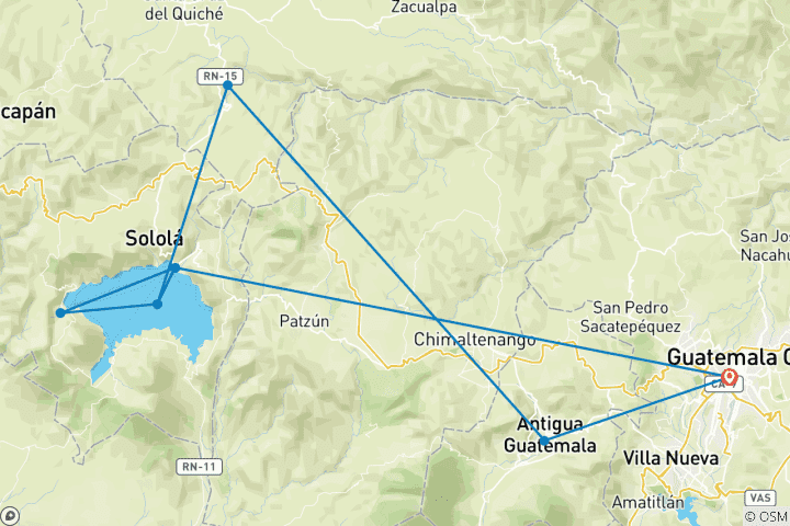 Carte du circuit Découverte du Guatemala 5 jours