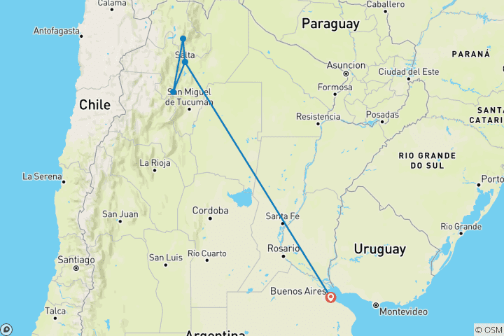 Map of 4-Days Discovery Salta Essentials: Purmamarca, Salinas Grandes & Cafayate with Optional Airfare