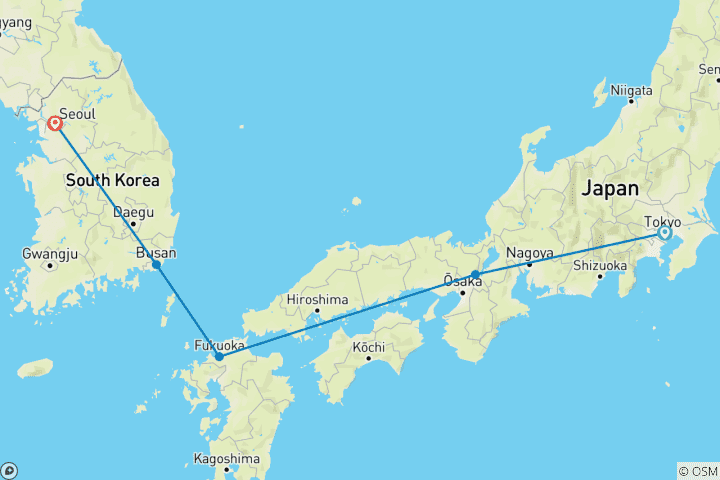 Map of Grand Journey of Japan & South Korea Private Tour