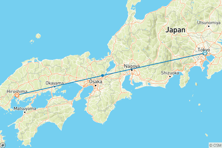 Map of Imperial Capitals of Japan & Hiroshima Small Group Tour