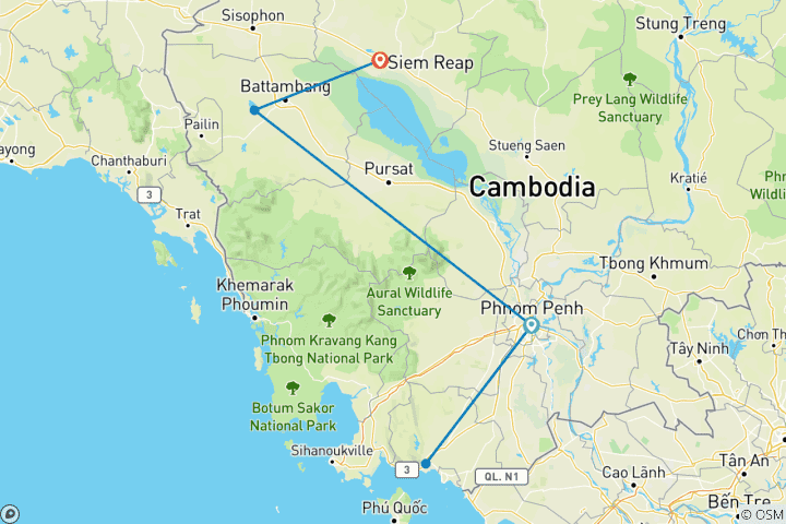 Carte du circuit Aventure alimentaire au Cambodge (5 destinations)