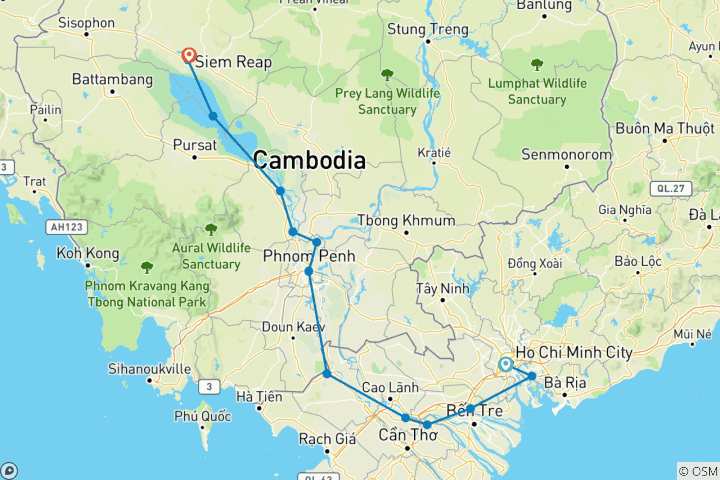 Map of From the Mekong Delta to the Angkor Temples (port-to-port cruise) (from Ho Chi Minh City to Angkor Wat)