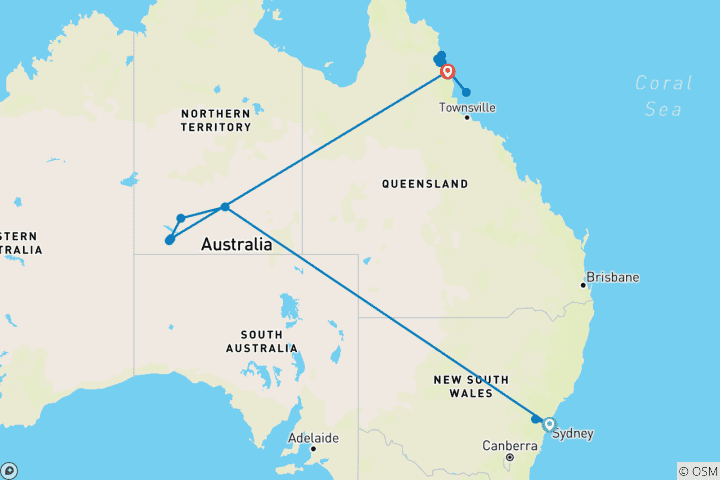 Map of Best of Australia (from Sydney to Cairns)