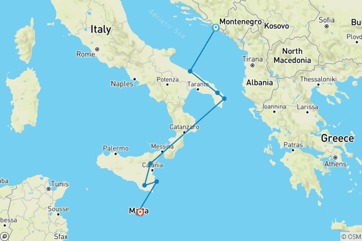 Map of An Epic Italian and Mediterranean Cruise: Exceptional Natural and Historical Heritage from the Adriatic Sea to Valletta (port-to-port cruise)