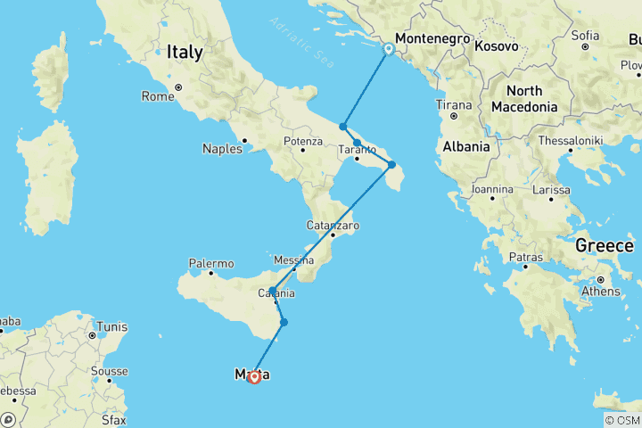 Map of An Epic Italian and Mediterranean Cruise: Exceptional Natural and Historical Heritage from the Adriatic Sea to Valletta