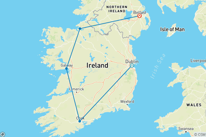 Map of Essence of Ireland and Northern Ireland Small Group Tour