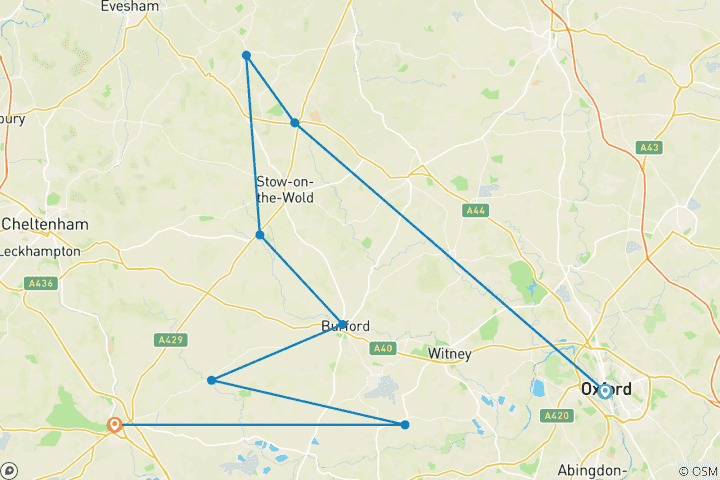 Map of Cycle The Cotswolds and Oxford