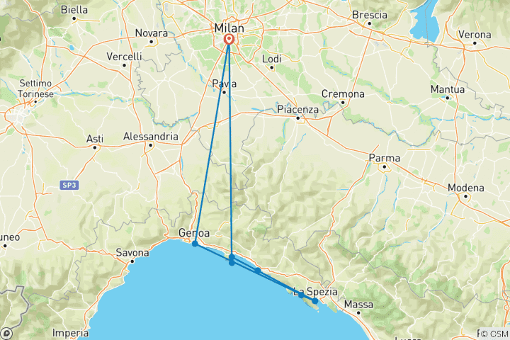Carte du circuit Milan et la Ligurie - 6 jours