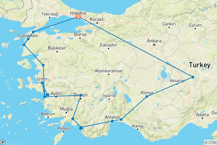 Kaart van Turkije Ontdekkingsreis - 11 dagen