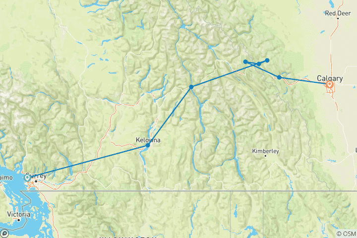 Map of Winter 5-Day West Canada Snow Fun | Vancouver Departure & Ends in Calgary