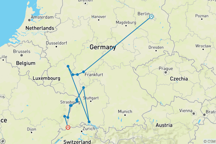 Map of Berlin & The Majestic Rhine 2026 - 11 Days