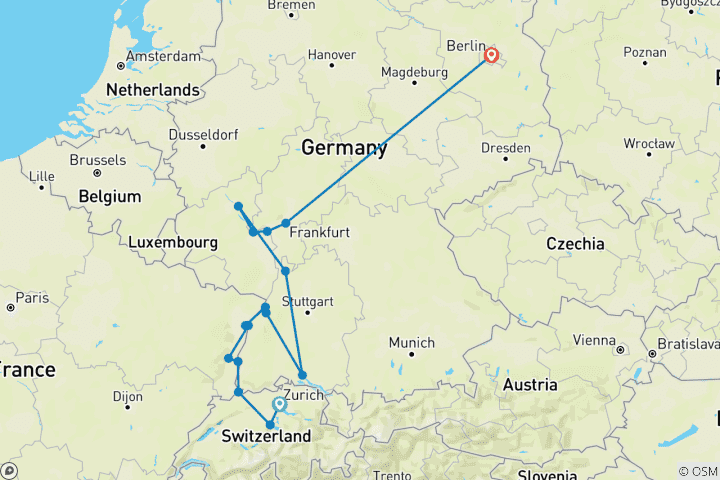 Map of Zurich to Berlin & The Majestic Rhine 2026