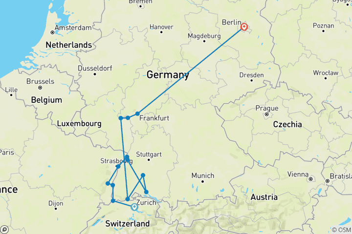 Map of The Majestic Rhine & Berlin 2026 - 11 Days (from Zurich to Berlin)