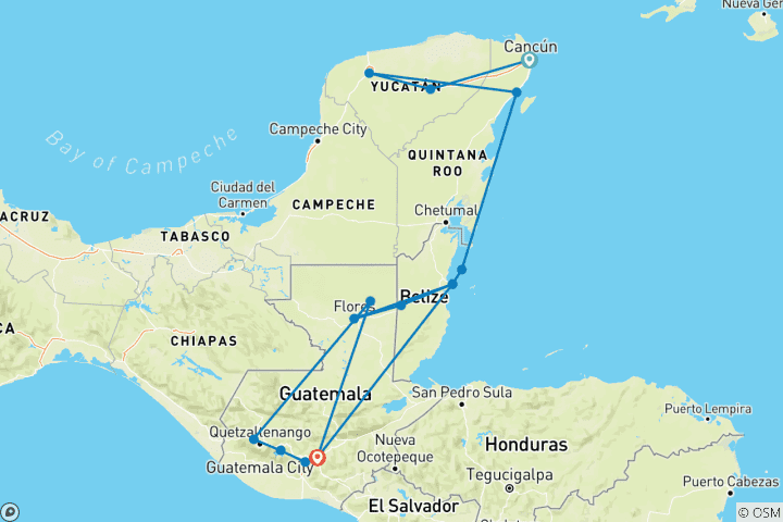 Mapa de Aventura en México, Belice y Guatemala