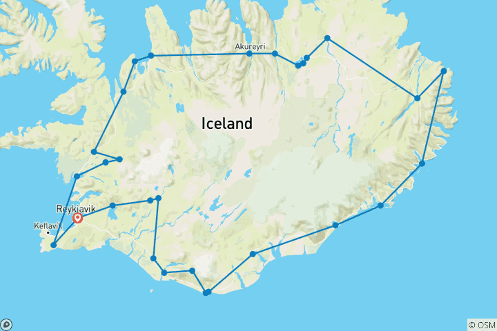 Map of 6 Day - Iceland Ring Road with Blue Lagoon Admission - Small-Group Tour