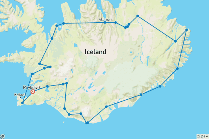 Carte du circuit 6 jours - Route périphérique de l'Islande avec entrée au Lagon Bleu - Circuit en petit groupe