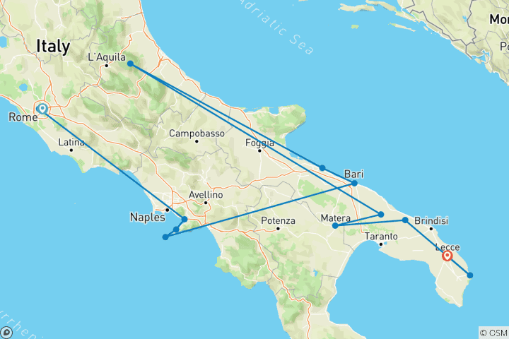 Map of Explore Rome, Pompeii, Sorrento, Capri, & Puglia - 10 Days