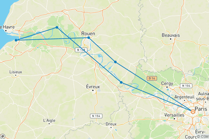 Carte du circuit Normandie et joyaux de la Seine 2026