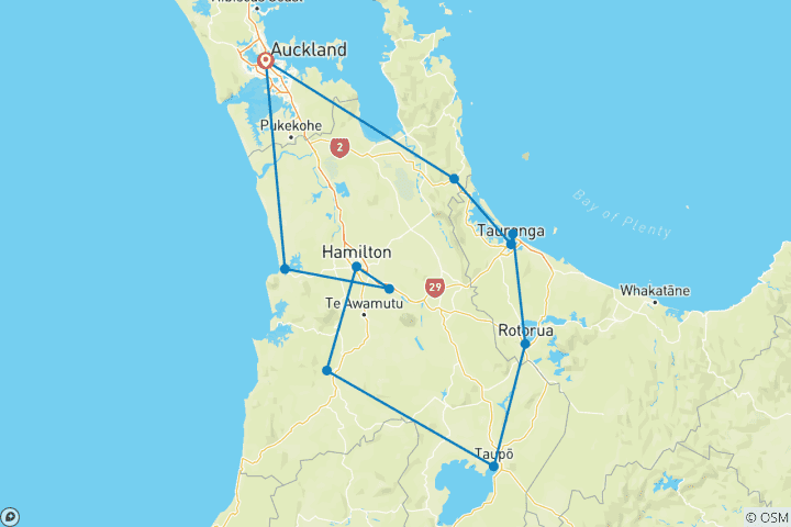 Map of Auckland, Rotorua & Taupo - 7 days