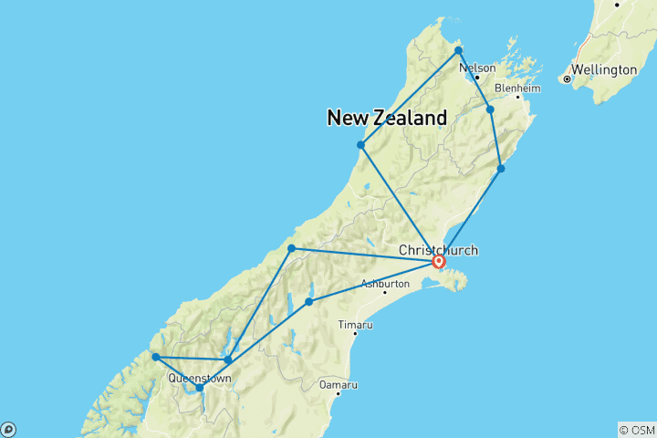 Map of Budget South Island Explorer - 14 days